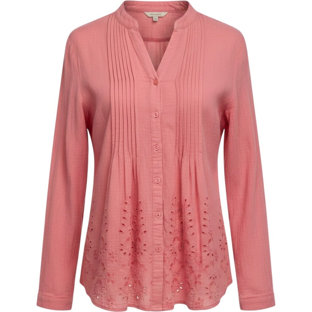 Soft Surroundings Top L Coral Eyelet Pintuck Crinkle Gauze Travel Peasant Boho